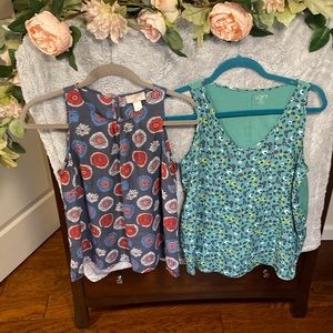 2 Loft flowy tank top blouse in gray blue and mint green size SP.